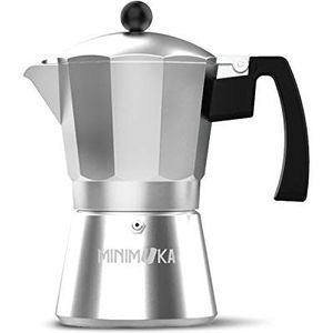 Minimoka Minimoka 9 - Italiaans koffiezetapparaat, 9 kopjes, basis en filter van roestvrij staal, ergonomische handgreep, veiligheidsventiel, veiligheidssluiting, geschikt voor: vitro, elektrisch en