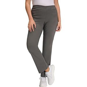 Ulla Popken Bengaalse damesbroek - grote maten tot 68 - stoffen broek - rechte snit - elastische tailleband - gerimpelde mouwen - verschillende lengtes - 615444, Grijs (taupe).