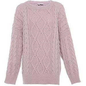 Blonda Women's Femmes Manches Longues Lazy Tricot Col Rond Torsadé Polyester Rose Foncé Taille M/L Pull Sweater, M, Rose foncé, M