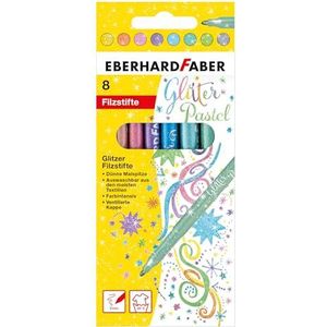 Eberhard Faber 551009 - glitterstiften in 8 intensieve pastelkleuren, stiftdikte 3 mm, wasbaar in kartonnen etui, voor decoreren, tekenen, knutselen en schrijven
