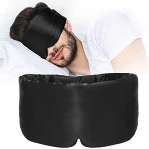 ATreebag Zijden slaapmasker voor dames en heren, 100% huidvriendelijk, groot nachtmasker met verstelbare klittenband thuis en op reis, 1 stuk (diepzwart)