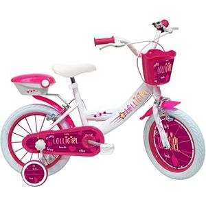 Lolli Girl Kinderfiets, 16 inch, meisjes, gestandaardiseerd voor de weg, wit en roze fuchsia