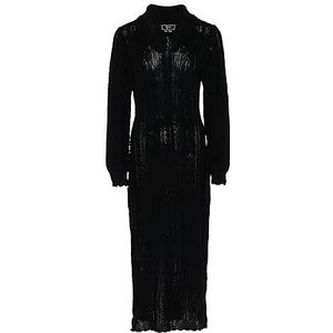 faina Jupe longue en tricot torsadé avec col de poupée et taille pour femme Noir Taille XL/XXL, Noir, XL