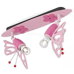 Elobra Lamp voor kinderkamer meisjes ""Baguette Falter"" | Prachtige plafondlamp voor kinderkamer voor meisjes, vlinderlamp, roze, hout, 45 x 20 x 20 cm