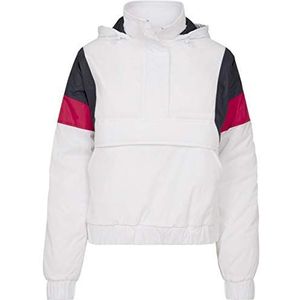 Urban Classics Dames 3-kleurige gewatteerde trui over jas jas, meerkleurig (White/Navy/Fire Red 01244), Small Vrouwen, wit/marineblauw/rood