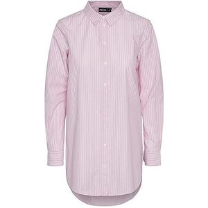 PIECES Pcjiva Ls Shirt Noos Bc Chemisier pour femme, Begonia rose/rayures : cloud dancer, S