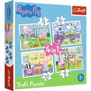 Trefl, Puzzel, Peppa Pig, 12 tot 24 elementen, 4 Sets, Vakantieherinneringen, voor kinderen van 3 jaar en ouder