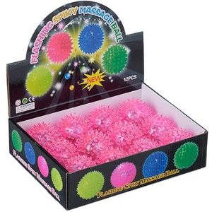 Relaxdays stuiterbal met lichtjes - set van 12 - roze - egelbal met noppen - Ø 6,5 cm