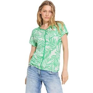 Cecil B320941 LINEN_Leave bedrukt T-shirt voor dames, Sappig appelgroen