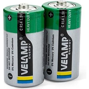 2 zink-carbon batterijen R14 (C), 1,5 V, ideaal voor horloges, afstandsbedieningen, weegschalen, radio's, zaklampen enz.