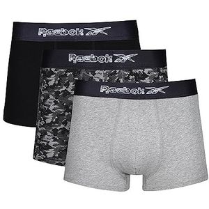 Reebok Reebok Set van 3 boxershorts voor heren, van superzacht katoen, boxershorts voor heren, Grijs Marl/Black Print & Effen
