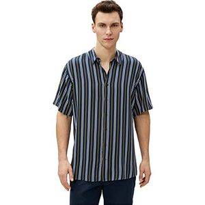 Koton Klassiek T-shirt met korte mouwen met knoopsluiting voor heren, Navy Stripe (7s2)