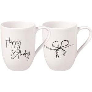 Villeroy & Boch - Statement, set van 2 mokken ""Happy Birthday"", 280 ml, premium porselein, wit