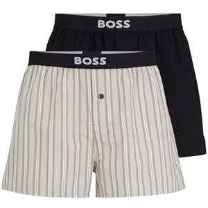 BOSS Set van 2 EW boxershorts voor heren van katoen met logo op de tailleband, Beige