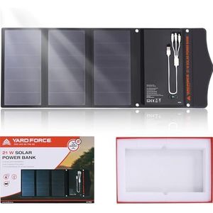 Yard Force Draagbare 21 W zonne-oplader met 2 USB-poorten, ingebouwde 13.000 mAh batterij, zonnepaneel digitaal batterijdisplay - voor het opladen van USB-apparaten iPhone, Android, MacBook