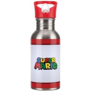 Paladone Super Mario metalen waterfles met rietje, officieel gelicentieerde Nintendo roestvrijstalen fles, nieuw cadeau voor retro-spelers, 450 ml