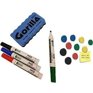 Rybond Magnetische whiteboardset – bevat een magnetische droog uitwisbare gum (willekeurige kleur), 10 sterke magnetische magneten, 4 droog uitwisbare markers in zwart, rood, blauw en groen.