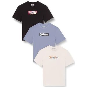 Jack & Jones Jcosummer 3-pack Ss Crew Neck Mp T-shirt voor heren, vuursteen / verpakking: zwart + maanbeam