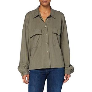 Herrlicher Dames getextureerde viscose blouse, Militaire Olive 415