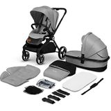 LIONELO Mika 2-in-1 combi-kinderwagen, kinderwagen, regenbescherming, schouderriem, matras, klamboe, voetenzak, waterdicht materiaal, rubberen wielen (Grey Stone Grey)