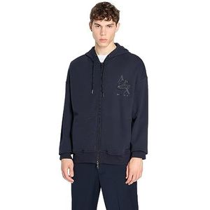 Armani Exchange Adelaar Logo Fleece Katoen Zip Hoodie Sweatshirt Heren Hoodie, Navy Blauw