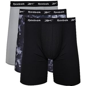 Reebok Reebok boxershorts voor heren, verpakking van 3 stuks, zwart/bedrukt, grijs, met nylon riem en vochtregulering, boxershorts voor heren, Zwart/zwart/zuiver grijs