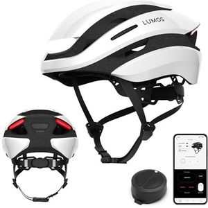 Lumos Ultra Smart helm, fietshelm, led-koplamp voor en achter, knipperlichten, achterlichten, bluetooth-verbinding, volwassenen: Mannen, vrouwen (wit, maat: M - L)