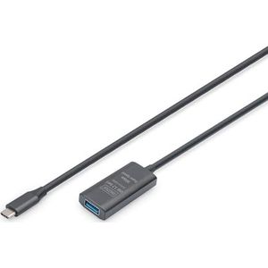 DIGITUS Actieve USB-verlengkabel - USB-A vrouwelijk naar USB-C stekker - 5 m - USB 3.2 Gen1-5 Gbit/s - Plug & Play - met signaalversterker - zwart