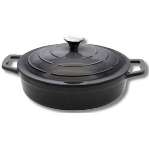 Elo 3382826 braadpan van geëmailleerd gietijzer, antiaanbaklaag, laag met deksel, klassiek grijs, ovenbestendig, kookpan, inductiekookpan, 28 cm, 3 l, 2 tot 4 personen