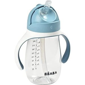 BÉABA, Drinkfles / drinkbeker voor kinderen, 2-in-1, 100% waterdicht, lekvrij, gemakkelijk te openen, afneembare handgrepen, Tritan en siliconen, 300 ml, windy blue