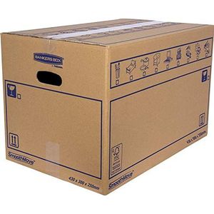 Bankers Box 6208301 Set van 10 kartonnen dozen 43 x 30 x 25 cm met handgrepen voor verhuizing, opslag en transport, ultra-resistent, dubbel versterkt kanaal, maat M, 32 liter
