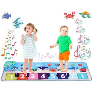 NK Muziekmat voor baby's met 8 zeegeluiden, led, piano voor kinderen van 3, 4, 5 jaar, origineel Montessori verjaardag, Kerstmis, opvouwbaar, Record/Playback-functie (110 x 36 cm)