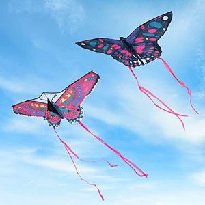 Aihomego Draak voor kinderen, mooie kleurrijke vlindervliegers voor kinderen, grote vlindervlieger gemakkelijk te vliegen voor kinderen en volwassenen, eenvoudige vlieg in het park, strand (paars + roze)