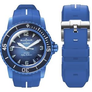 BONACE Swatch Blancpain horlogeband wit gebogen zacht rubber waterdicht reservebandje voor Swatch Blancpain Fifty Fathoms 22 mm Quick Release Band voor Blancpain x Swatch Unisex