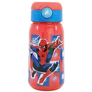 Stor Spider-man drinkfles voor kinderen, kunststof, 510 ml, met deksel en rietje