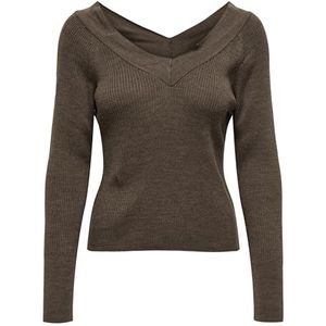 ONLY Onlnew Tessa L/S Pull à col en V Nca Knt pour femme, Châtain, XL