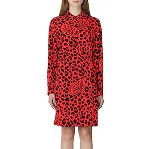 Love Moschino Long Sleeves Shirt Dress in Fluid Stretch Viscose Fabric Robe Femme, Rouge/Noir, 38