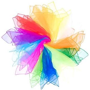 Mister M | Jongleersjaal set | 12 chiffon stoffen 60 x 60 cm voor dans, zintuiglijke activiteiten en trapsgewijze jongleren | 12 verschillende kleuren | met online video-tutorial