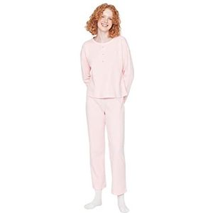 Trendyol Gebreide pyjama's voor dames, effen kleur, poeder, maat M, 2 stuks, Poeder