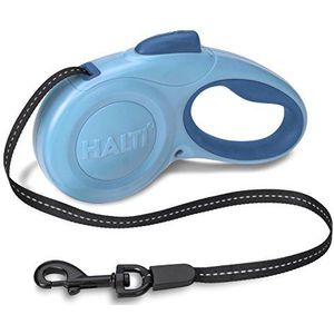 Halti Intrekbare tape loodlijn om op te rollen met reflecterende band/ergonomische gelgreep, voor honden, blauw, maat S