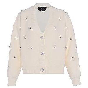 faina Cardigan à col en V pour femme avec clous Motif losanges Blanc Laine Taille M/L Veste en tricot XL, Laine/blanc, XL