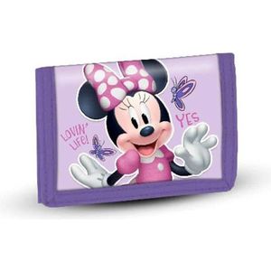 Minnie Mouse Vlinders Portemonnee Klittenband Lila 21,5 x 9 cm, Lila, Portemonnee Klittenband, Lila., Portemonnee met klittenband vlinders