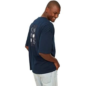 Trendyol T-shirt met korte mouwen voor heren, bedrukt op de achterkant, Navy Blauw