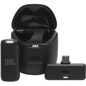 JBL Quantum Stream Wireless, draagbare draadloze stropdasmicrofoon, USB-C-verbinding, compatibel met Android-apparaten, tot 24 uur opname, zwart