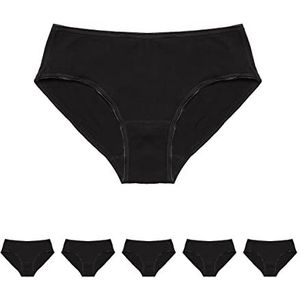 Conte elegant Slip en Coton pour Femme Pack de 5 Respirant avec élastique - Slip Taille Hipster sous-vêtements - LB 2014, Le Noir, 106