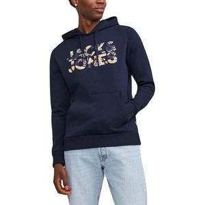 JACK & JONES Jjejeff Corp Logo Sn Hoodie Heren Hoodie, Marineblauwe blazer/detail: bloem