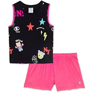 Champion Legacy Fun Club – All-over – tanktop en shorts voor meisjes, (Zwart/fluorescerend roze)