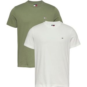 Tommy Jeans TJM XSLIM Jersey T-shirt voor heren, set van 2, meerkleurig, 4XL, meerkleurig (ecru/aruba groen), 4XL grote maat, ecru/groen (Aruba), 4XL grote maat