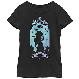 Disney Aladdin Jasmine Palace Shadow Silhouette Girls T-shirt, standaard zwart, zwart.