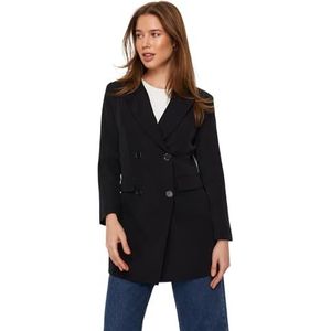 Trendyol Gedetailleerde gevoerde stoffen damesjas geweven jas met dubbele knopen, zwart.